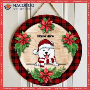 Christmas Flower And Red Plaid Welcome Door Sign ,christmas Decorations, Dog Mom Gifts, Gifts For Lovers