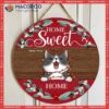 Christmas Home Sweet Signs, Cat Mom Gifts, Brown & Red Background Welcome Door Sign , Gifts For Lovers