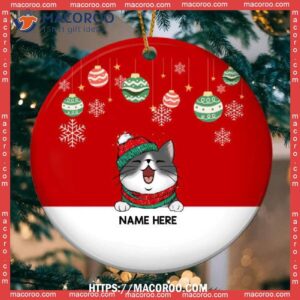 Christmas Ornament, Bauble & Snowflake Circle Ceramic Personalized Cat Breeds Ornament, Kitty Ornaments