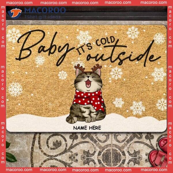 Christmas Personalized Doormat, Baby It’s Cold Outside Cats In Snow Holiday Gifts For Cat Lovers