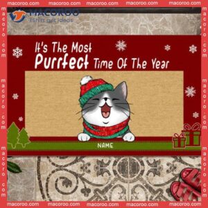 Christmas Personalized Doormat, Gifts For Cat Lovers, It’s The Most Purrfect Time Of Year Front Door Mat