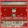 Christmas Personalized Doormat, Gifts For Cat Lovers, Meowy Xmas Pattern Front Door Mat