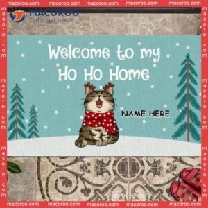 Christmas Personalized Doormat, Gifts For Cat Lovers, Welcome To Our Ho Home Turquoise Pastel Front Door Mat