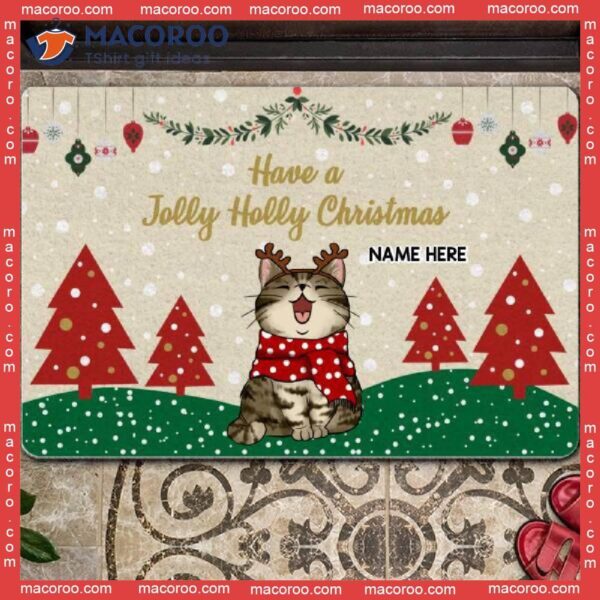 Christmas Personalized Doormat, Have A Jolly Holly Holiday Gifts For Cat Lovers