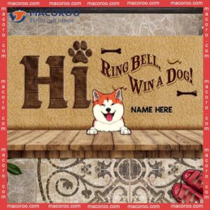 Christmas Personalized Doormat, Hi Ring Bell Win A Dog Front Door Mat, Gifts For Lovers