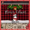 Christmas Personalized Doormat, Meowy Catmas Buffalo Plaid Front Door Mat, Gifts For Cat Lovers