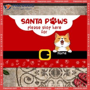 Christmas Personalized Doormat, Santa Paws Please Stop Here Front Door Mat, Gifts For Cat Lovers