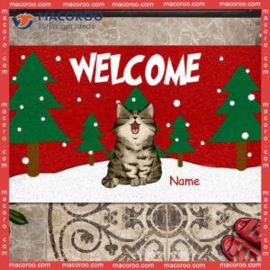 Christmas Personalized Doormat, Welcome Cats In The Snow Front Door Mat, Gifts For Cat Lovers