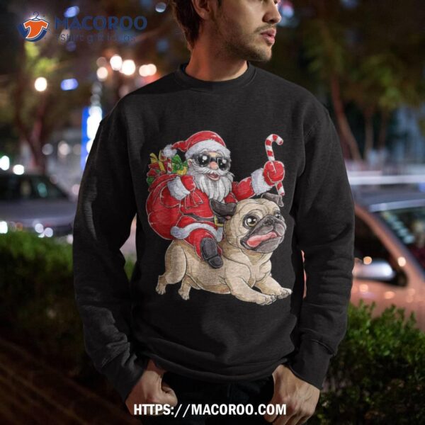 Christmas Santa Claus Riding Pug Xmas Boys Pugmas Dog Shirt