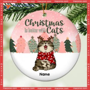 Christmas Tree Circle Ceramic Ornament, Personalized Cat Breeds Ornament,christmas Is Better With Cats