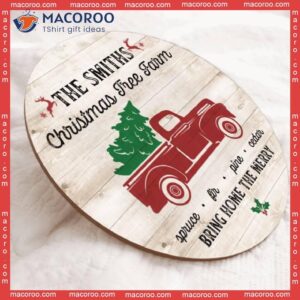 Christmas Truck Door Hanger, Custom Family Name Sign, Front Wooden Signs, Farmhouse Welcome Decor