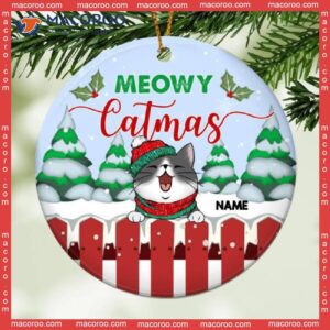 Circle Ceramic Ornament, Winter Bauble,meowy Catmas, Personalized Cat Breeds Xmas Gifts For Lovers