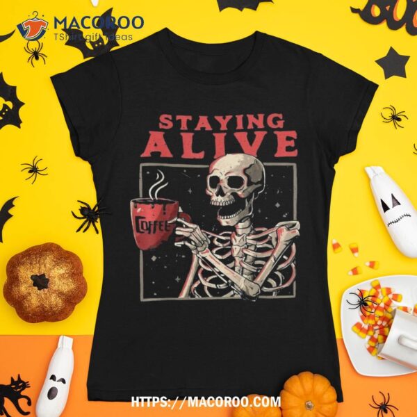 Coffee Drinking Skeleton Lazy Diy Halloween Costume Shirt, Sugar Skull Pumpkin