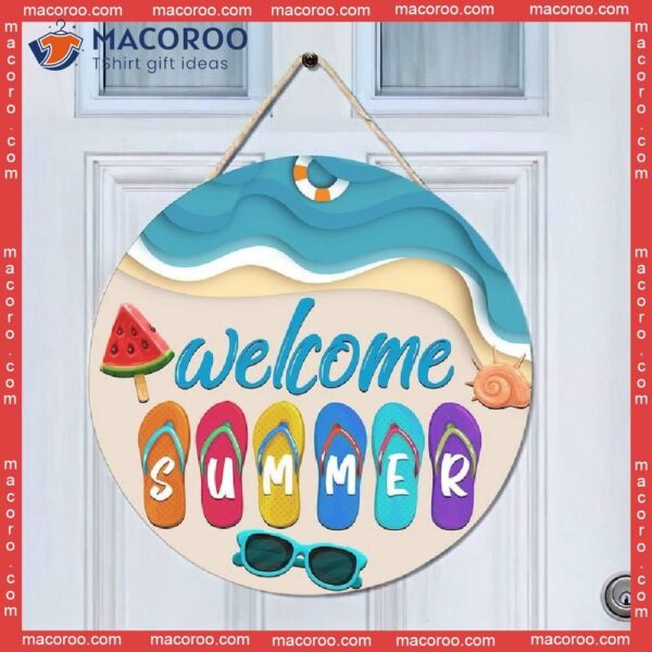 Colorful Flip Flop Decor Sign Hello Summer Door Welcome Hanger Beach Pool Decorations