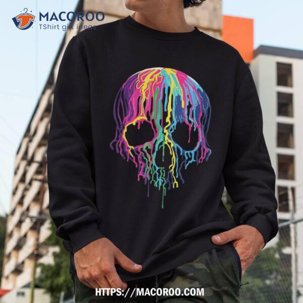 Colorful Melting Skull Art Graphic Halloween Tshirt, Sugar Skull Pumpkin