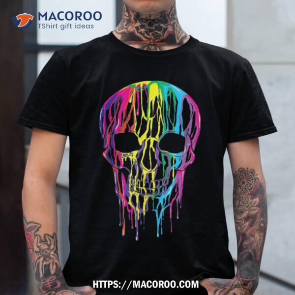 Colorful Melting Skull Halloween Boys Rainbow Graphic Art Shirt, Scary Skull