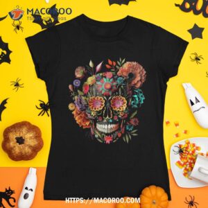 colorful mexican skull patterns flowers halloween catrina shirt halloween skull tshirt 1