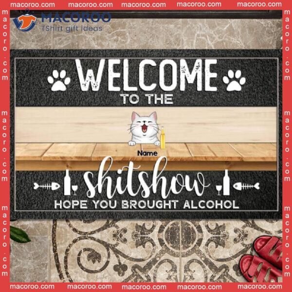 Cool Family & Cats Front Door Mat, Welcome To The Shitshow Personalized Doormat, Gifts For Cat Lovers
