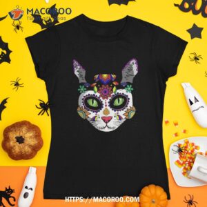 craneo de gato halloween cute sugar skull dia los muertos shirt skeleton masks tshirt 1