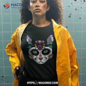 craneo de gato halloween cute sugar skull dia los muertos shirt skeleton masks tshirt 2