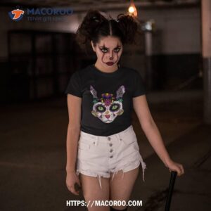 craneo de gato halloween cute sugar skull dia los muertos shirt skeleton masks tshirt 3