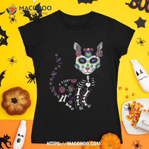 Craneo De Gato Sugar Skull Cat Halloween Dia Los Muertos Shirt, Spooky Scary Skeletons