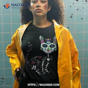 craneo de gato sugar skull cat halloween dia los muertos shirt spooky scary skeletons tshirt 2