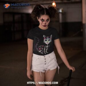 craneo de gato sugar skull cat halloween dia los muertos shirt spooky scary skeletons tshirt 3