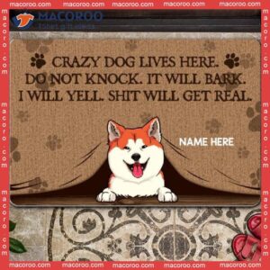 Crazy Dogs Live Here Dog Peeking From Curtain Custom Doormat, Gifts For Lovers, Front Door Mat