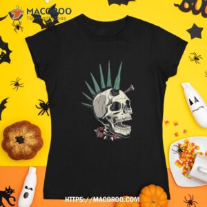 Creepy Punk Skeleton With Stake In Skull Shirt, Sugar Skull Pumpkin