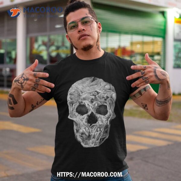 Creepy Skull Made Of People Halloween Optical Illusion Shirt, Scary Skull