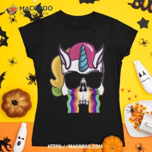 Crying Unicorn Skull Rainbow Halloween Shirt, Spooky Scary Skeletons