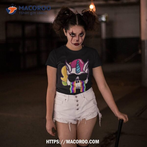 Crying Unicorn Skull Rainbow Halloween Shirt, Spooky Scary Skeletons