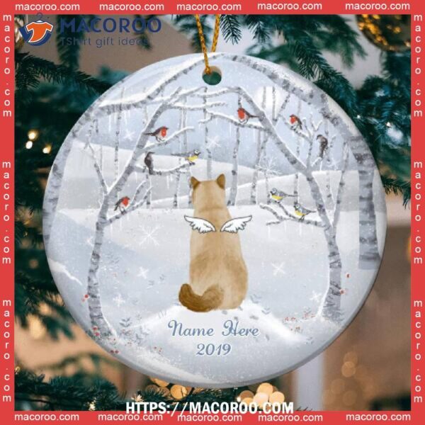 Custom Cat In Snowy Field Memorial Circle Ceramic Ornament, Hallmark Cat Ornaments