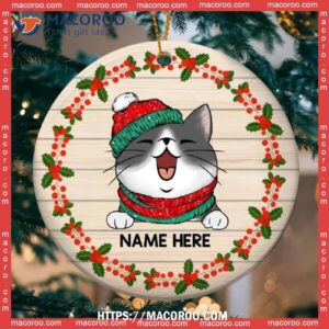 Custom Cats On Pale Wooden Circle Ceramic Ornament, Cat Lawn Ornaments