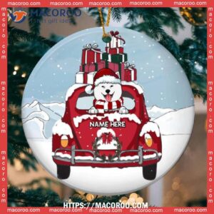 Merry Christmas Blue Tree Red Truck Circle Ceramic Ornament, Dog Paw Ornament