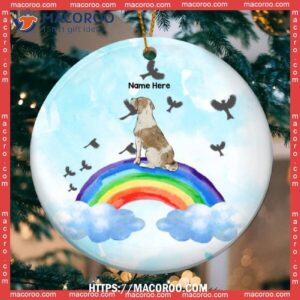 Custom Dogs With Rainbow Blue Sky Circle Ceramic Ornament, Dog Paw Ornament
