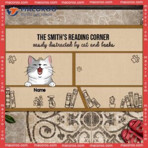 Custom Doormat, Gifts For Cat Lovers, My Reading Corner Easily Distracted By The Cats And Books Front Door Mat