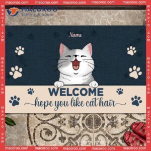 Custom Doormat, Gifts For Cat Lovers, Welcome Hope You Like Hair Navy Front Door Mat