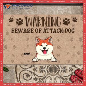 Custom Doormat, Gifts For Dog Lovers, Warning Beware Of Attack Dogs Outdoor Door Mat