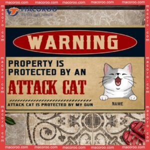 Custom Doormat, Property Is Protected By An Attack Cat Warning Front Door Mat, Gifts For Lovers