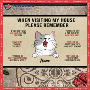 Custom Doormat, When Visiting My House Please Remember Front Door Mat, Gifts For Cat Lovers