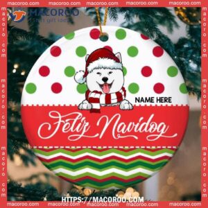 Custom Feliz Navidog Red & Green Circle Ceramic Dogs First Christmas Ornament