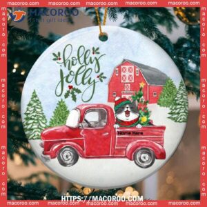 Custom Holly Jolly Red Truck Circle Ceramic Ornament, Cat Ornaments For Christmas Tree