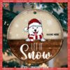 Custom Let It Snow Brown Wooden Circle Ceramic Ornament, Dog Memorial Ornament