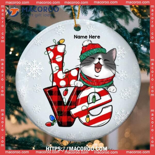 Custom Love Xmas Pattern Word, Hallmark Cat Ornaments