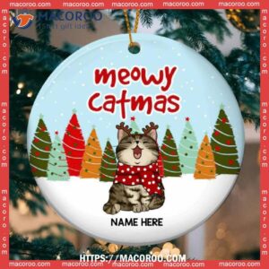 Custom Meowy Catmas Blue Sky Circle Ceramic Ornament, Cat Lawn Ornaments