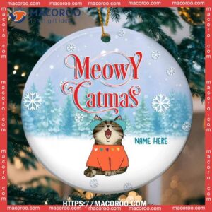 Custom Meowy Catmas Bluetone Ver 1 Circle Ceramic Ornament, Bengals Christmas Ornaments