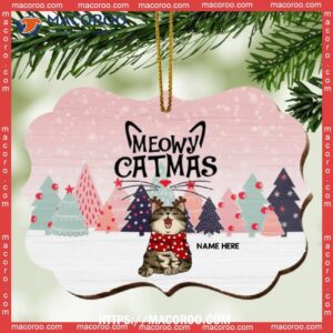 Custom Meowy Catmas Pinktone Ornate Metal Ornament, Kitty Ornaments