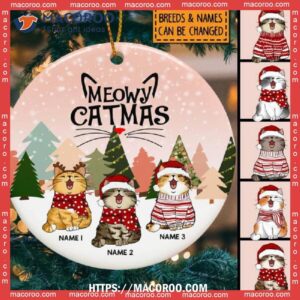 Custom Meowy Catmas Snowy Pink V1 Circle Ceramic Ornament, Hallmark Cat Ornaments